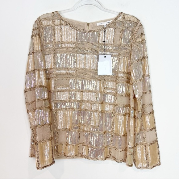 ENDLESS ROSE GOLD SEQUIN BEADED FORMAL FANCY EVENING BLOUSE WOMENS LARGE NEW - Picture 4 of 9